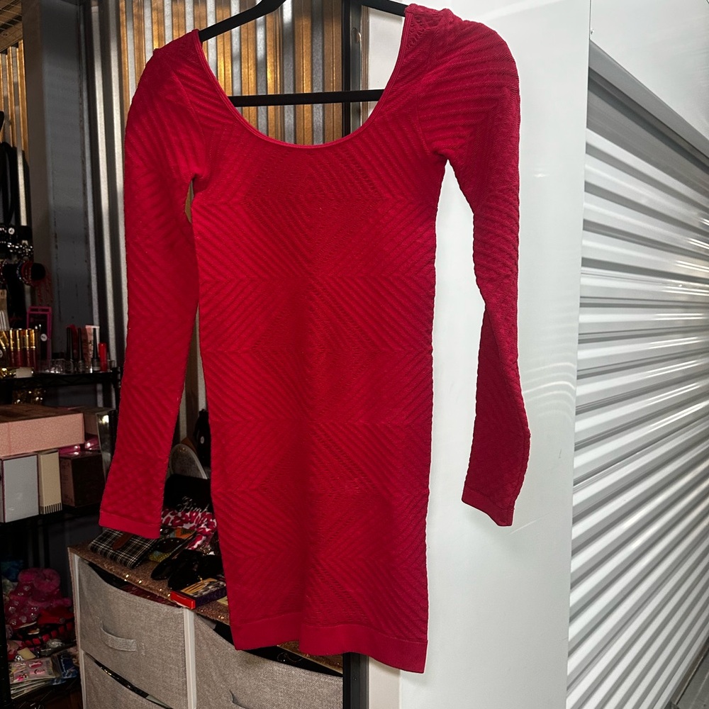 Red Textured Knit Top